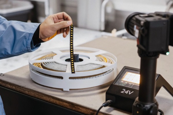 Крупный план тестирования COB LED ленты