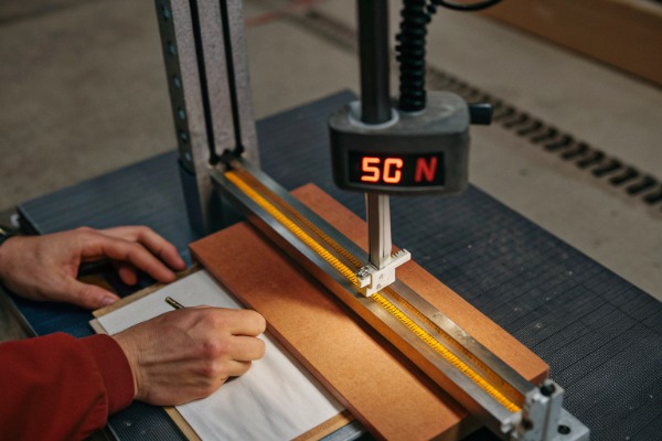 Technician testing COB LED strip tensile strength