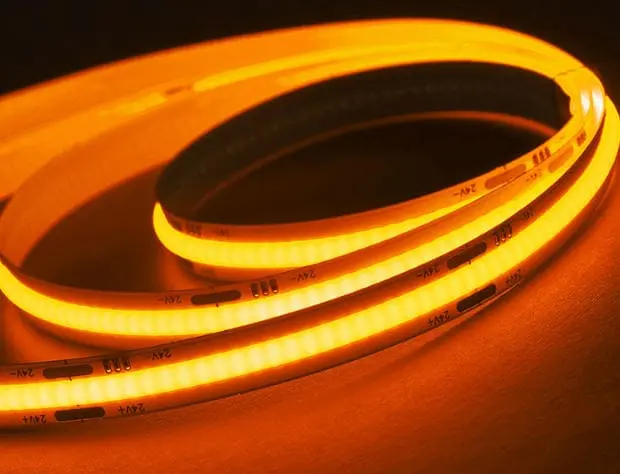 Close-up of high-quality COB LED strip phosphor coating