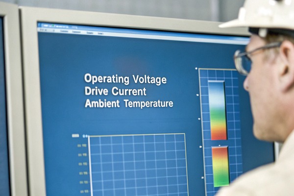 Engineer analyzing voltage and temperature data on screen (ID#3)