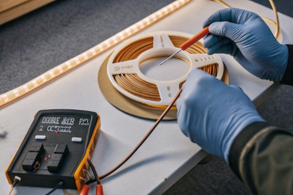 Close up of high density COB LED strip PCB layers