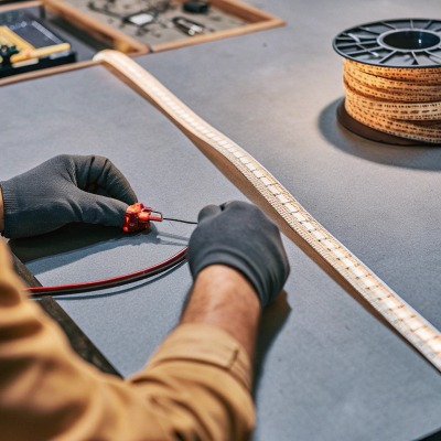 Close up of COB LED strip PCB design details