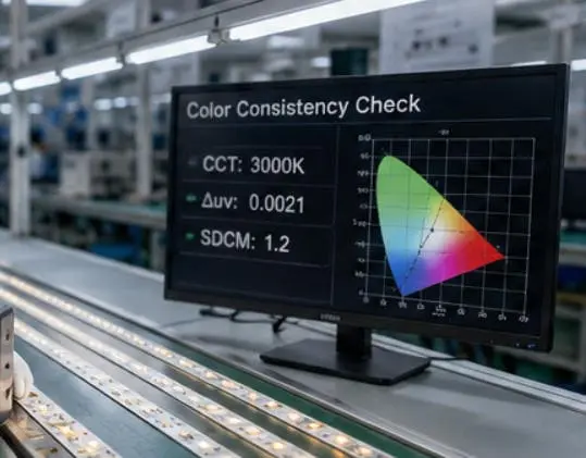 LED strip color consistency check on production line