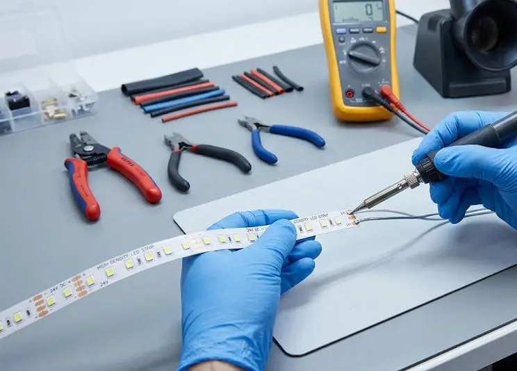LED strip cutting points on copper pads