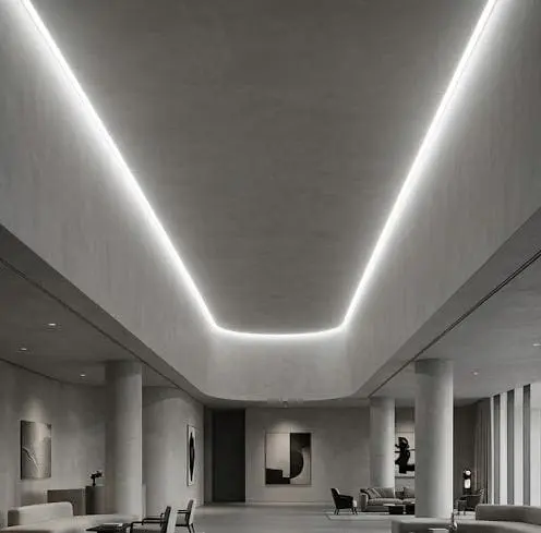Long-run LED strip installation with power injection points to prevent voltage drop