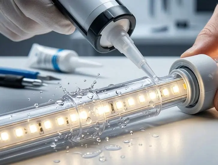 Resealing waterproof LED strip after soldering with silicone end cap
