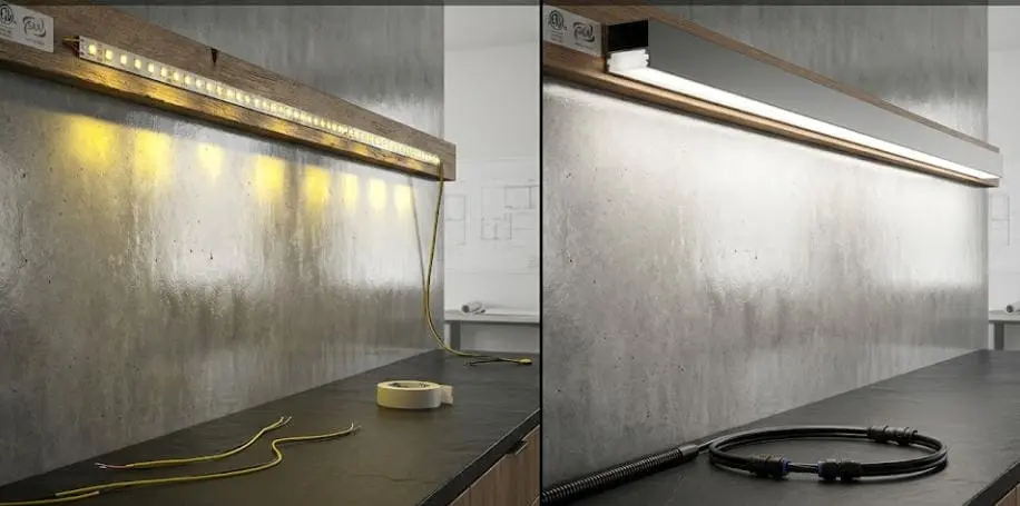 dot-free LED strip lighting with frosted diffuser in aluminum profile