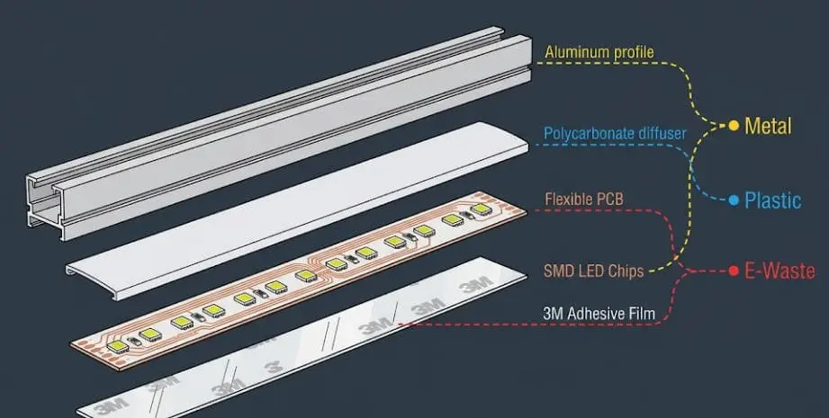 separating electronic components from LED strip lights for recycling