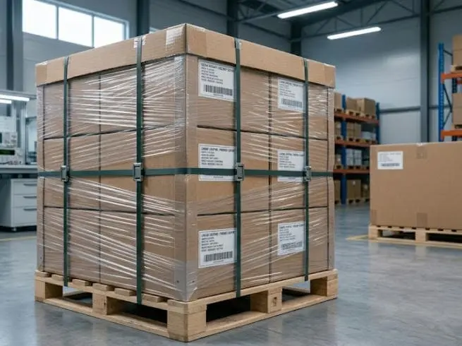 LED strip packaging standards from China supplier with labeled cartons on pallet