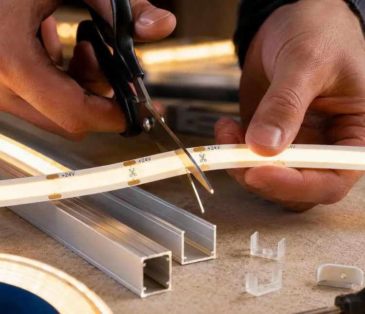 Custom length COB LED strips for commercial bakery display cases