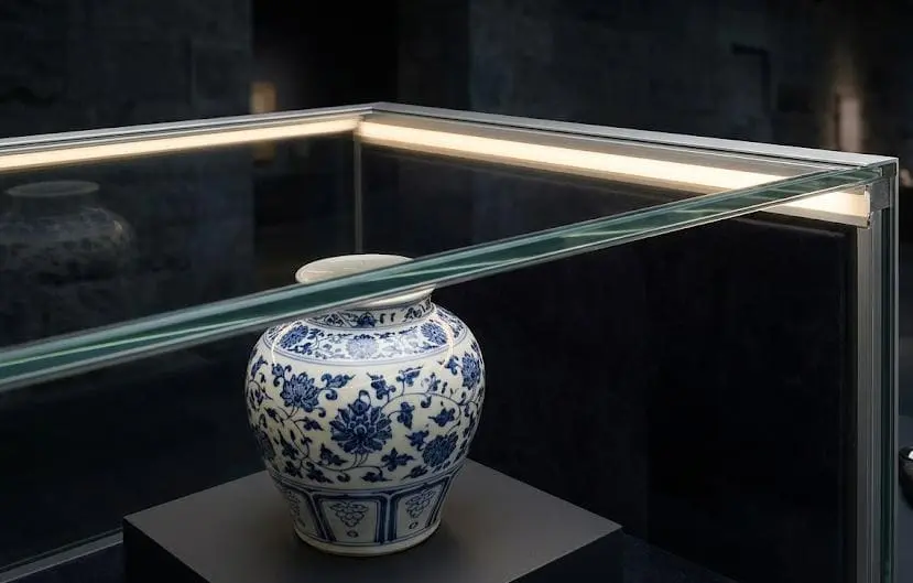 Dotless COB LED strip light inside a gallery display case