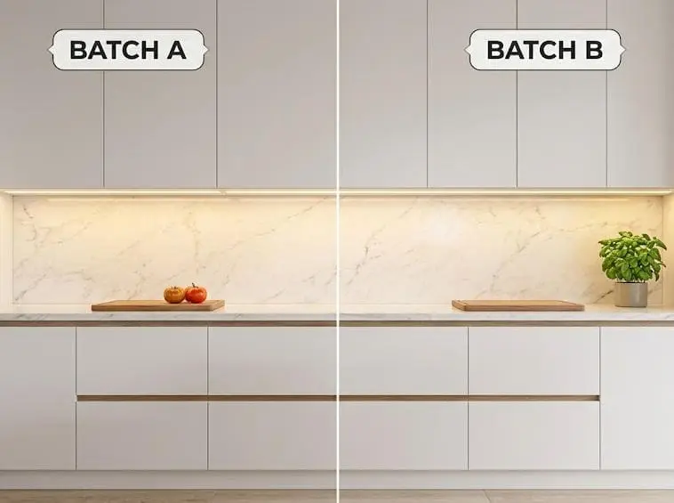 Custom-length COB LED strip cut for specific kitchen cabinet dimensions