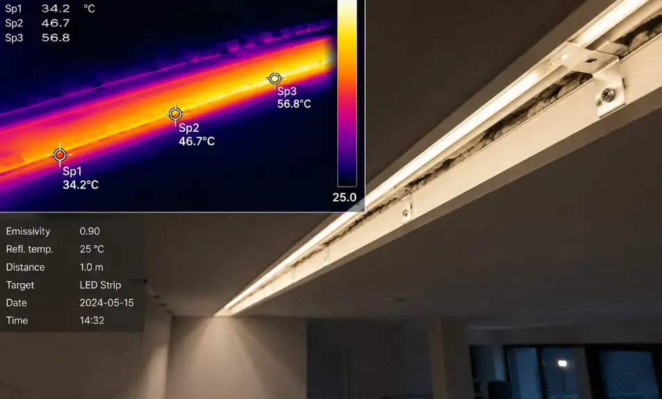 COB LED strip installed in aluminum channel showing thermal management to prevent CCT deviation