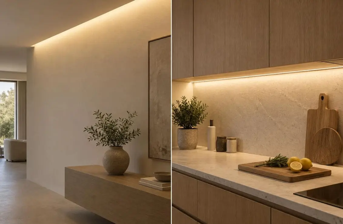 Wall washing versus task lighting beam angle selection for COB strips